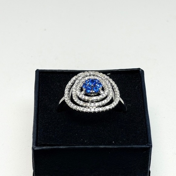 Jewelry - Sterling Silver 925 Blue CZ Concentric Circle Halo Ring Size 10